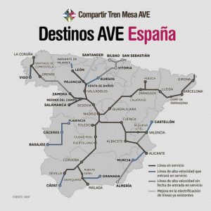 Destinos AVE y Mapa del AVE en España